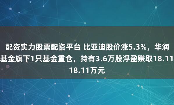 配资实力股票配资平台 比亚迪股价涨5.3%，华润元大基金旗下1只基金重仓，持有3.6万股浮盈赚取18.11万元